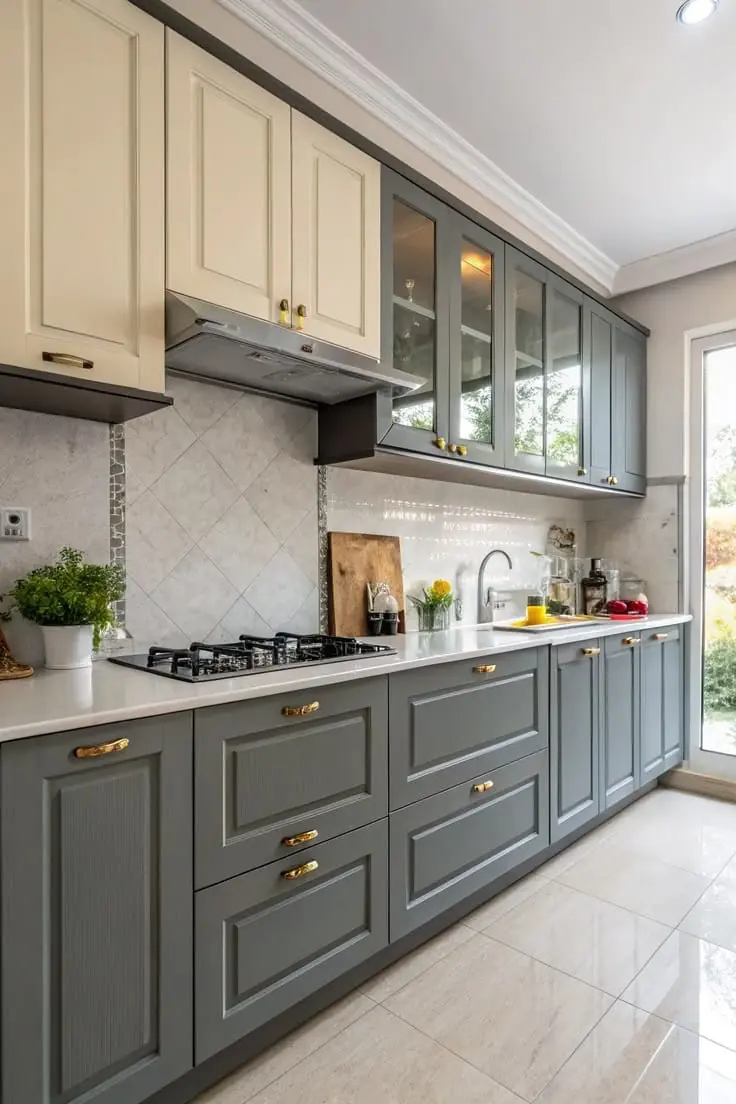 Two-tone shaker L-shaped kitchen – modular design idea