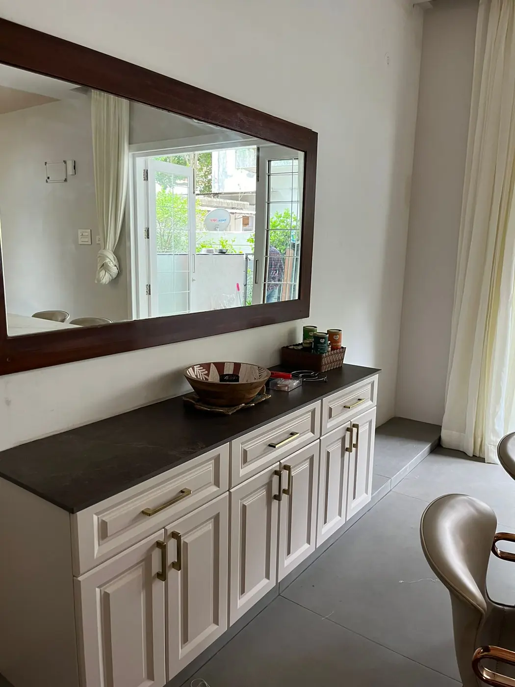 White shaker sideboard buffet unit with brass handles, Pune